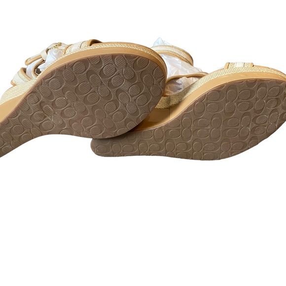COACH tan and cream woven straw wedge platforms with ankle strap - maralee style - Picture 9 of 11